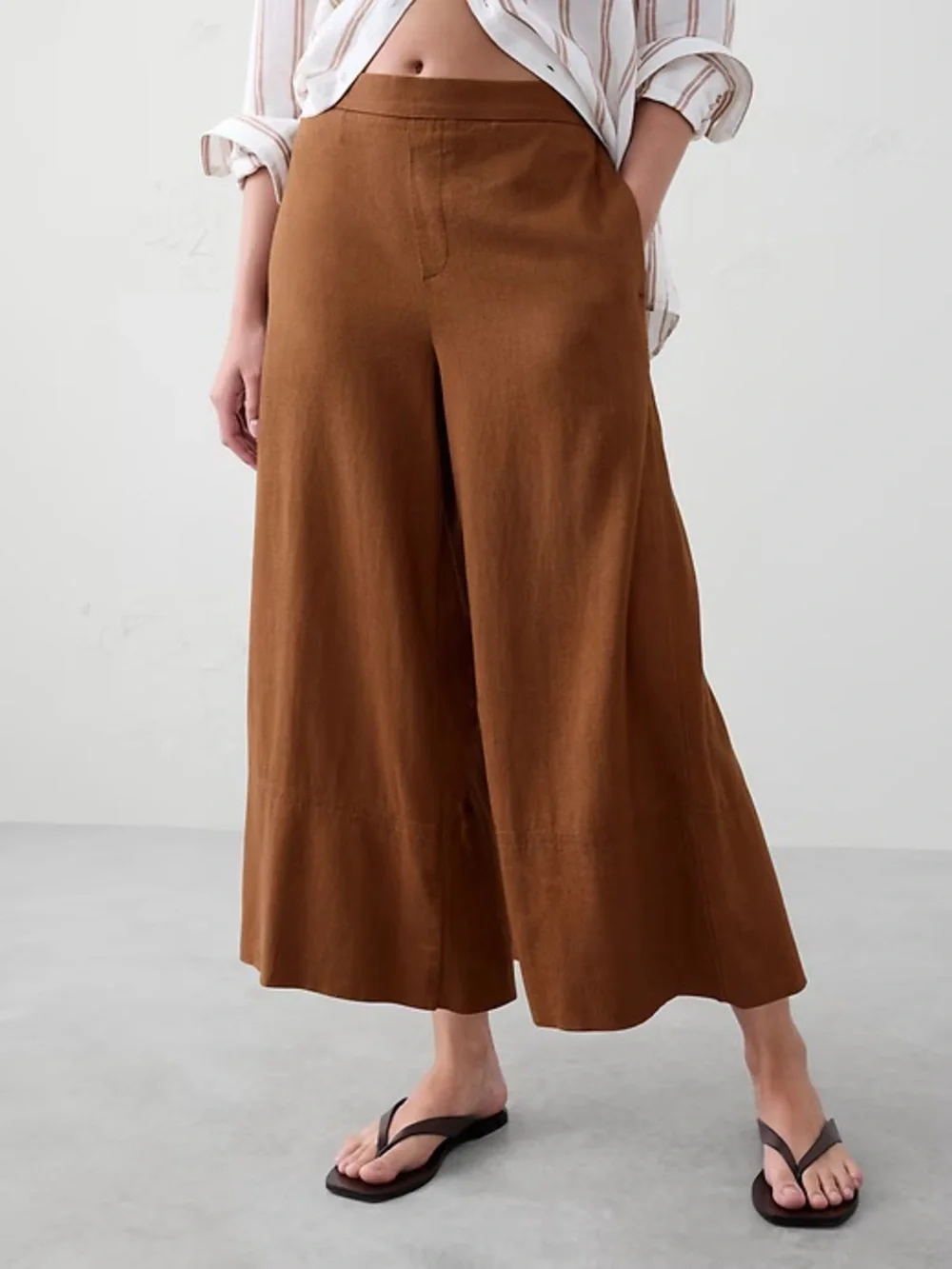 NWT! Banana Republic Wide Leg Linen Blend Cropped Pull On Pant